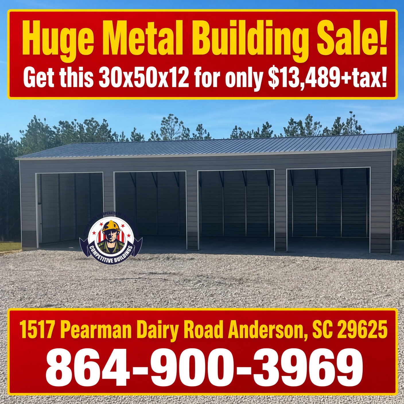 30 x 50 30x50x12 Metal Carport Garage at Competitive Buildings in Anderson, SC